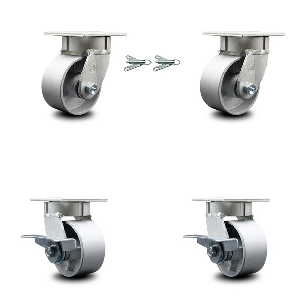 4 Inch Kingpinless Semi Steel Wheel Caster Swivel Locks 2 Brakes SCC, 2PK
